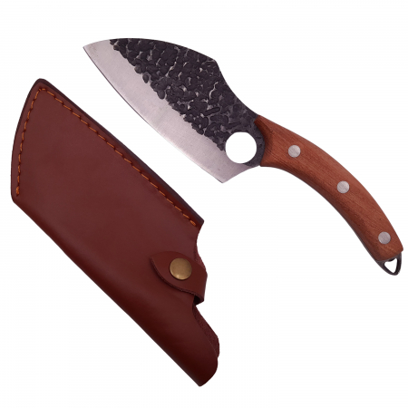 Cutite vanatoare - Cutit-satar, japonez, IdeallStore®, forjat manual, full tang 27 cm, otel inoxidabil, maner lemn, husa piele