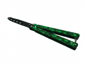 Briceag fluture IdeallStore®, Happy Green Skulls, pentru antrenament, 22 cm [2]