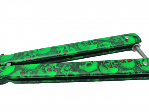 Briceag fluture IdeallStore®, Happy Green Skulls, pentru antrenament, 22 cm [3]