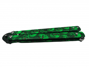 Briceag fluture IdeallStore®, Happy Green Skulls, pentru antrenament, 22 cm [5]