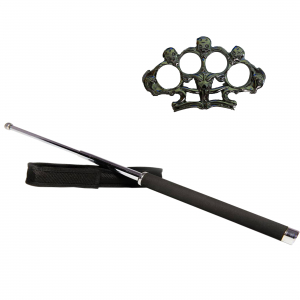 SPORT & TIMP LIBER - Set baston telescopic 65 cm si rozeta cu cranii, argintiu