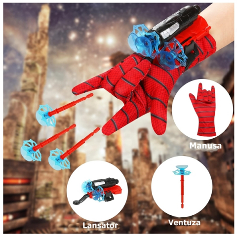 Set mască din plastic, mănușă cu ventuze și figurină SpiderMan, Mărime Universală, cu LED [6]
