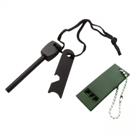 Accesori camping & drumetii - Amnar pentru camping IdeallStore®, Ultimate Survival, otel inoxidabil, 10 cm, negru, fluier inclus