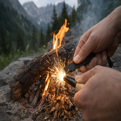 Set 2 x amnar supraviețuire robust cu mâner lemn și racletă multifuncțională, DEPOX®, lemn, 11 cm [5]