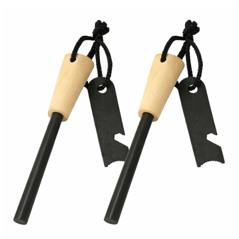 Accesori camping & drumetii - Set 2 x amnar supraviețuire robust cu mâner lemn și racletă multifuncțională, DEPOX®, lemn, 12 cm