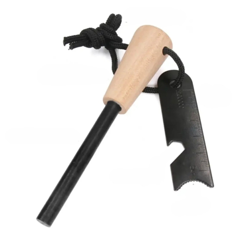 Set 2 x amnar supraviețuire robust cu mâner lemn și racletă multifuncțională, DEPOX®, lemn, 12 cm [4]