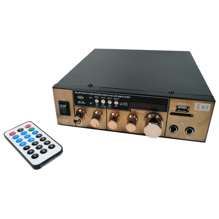 Echipamente petrecere - Amplificator bluetooth digital, tip Statie, 2x80 W, intrari USB-SD, doua intrari microfon