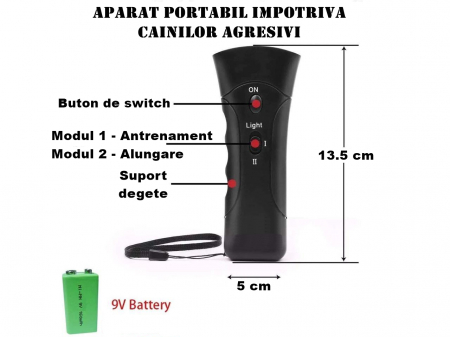 Aparat portabil cu ultrasunete impotriva cainilor agresivi IdeallStore®, Bye Doggie, plastic, 13.5 cm, negru [1]