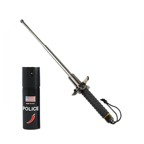 AUTOAPARARE - Set baston telescopic cu si spray autoaparare chili DEPOX®, spărgător de geamuri, mâner antiderapant, husa inclsa, 24-67 cm/60 ml