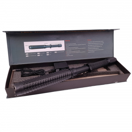 Set baston cu electrosoc extensibil si spray paralizan chili DEPOX®, negru, full metalic, 49 cm /60 ml [7]