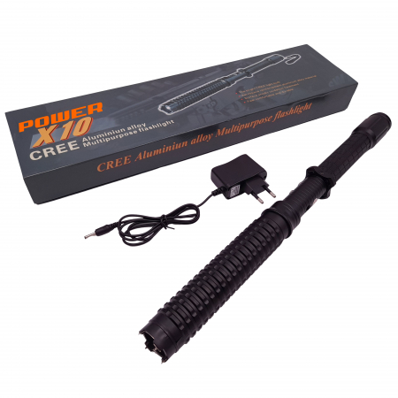 Electrosoc - Baston cu electrosoc extensibil IdeallStore®, X10 Power, negru, full metalic, 49 cm
