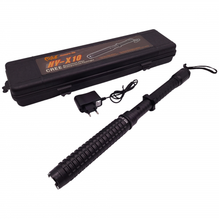 Electrosoc - Baston cu electrosoc extensibil IdeallStore®, X10 Rogue, negru, full metalic, 49 cm, cutie transport