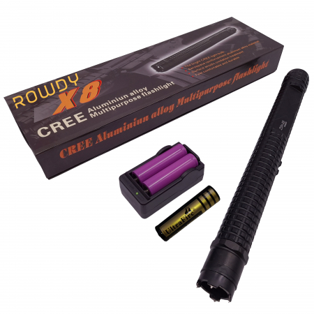 SPORT & TIMP LIBER - Baston electrosoc si lanterna IdeallStore®, Rowdy X8, metalic, 35 cm, negru, acumulator inclus
