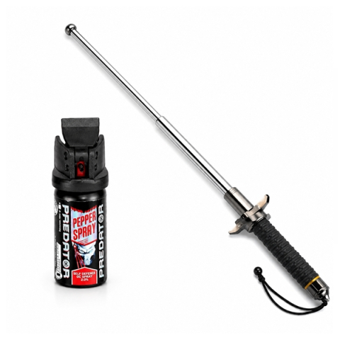 Bastoane telescopice si nunceaguri - Set baston telescopic DEPOX®, spărgător de geamuri, mâner antiderapantm husa inclusa, 24-67 cm/50 ml