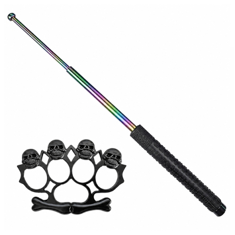 Bastoane telescopice si nunceaguri - Set baston telescopic otel 3 sectiuni si rozeta box craniu DEPOX®, 66 cm/12 cm, husa inclusa