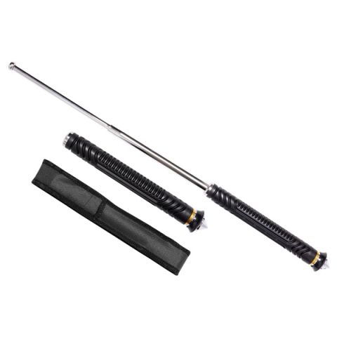 Bastoane telescopice si nunceaguri - Baston telescopic pliabil, ciocan geamuri detasabil, 65,5 cm, husa cordura, argintiu