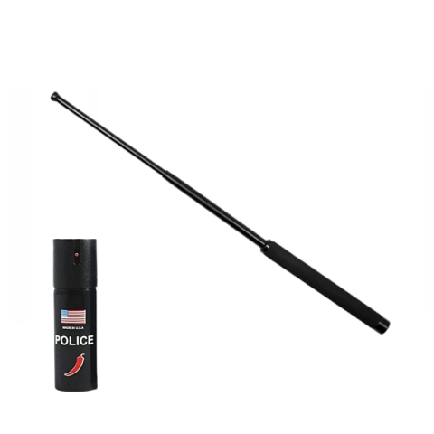 SPORT & TIMP LIBER - Set baston telescopic pliabil si spray paralizant chili, DEPOX®, 51 cm/ 60 ml, maner antiderapant, negru