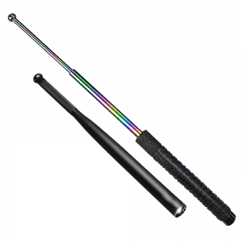 Bastoane telescopice si nunceaguri - Set baston telescopic pliabil si bata de baseball cu lanternă LED DEPOX®, Finisaj Multicolor, Mâner Antiderapant, 65 cm/36 cm