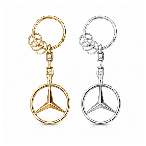 Brelocuri - Set doua brelocuri Mercedes-Benz Brussels DEPOX®, Finisaj Lucios, 3 Inele Suplimentarem, 9 cm, Auriu/Argintiu