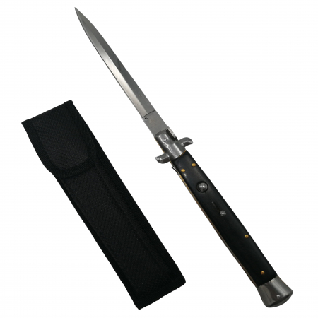 SPORT & TIMP LIBER - Briceag automat, Italian Blade, Stiletto, otel inoxidabil, husa inclusa, negru