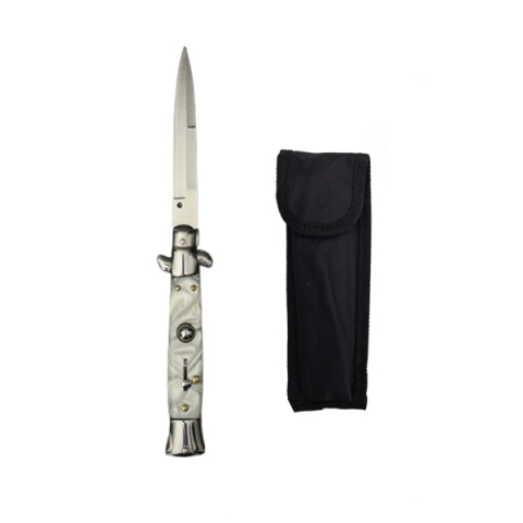Set doua bricege automat stiletto, Italian Blade, otel inoxidabil, husa inclusa, argintiu si maro, 33 cm [3]