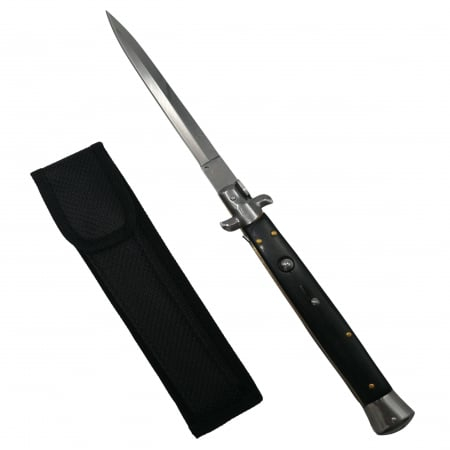Set doua bricege automat stiletto, Italian Blade, otel inoxidabil, husa inclusa, argintiu si negru, 33 cm [5]