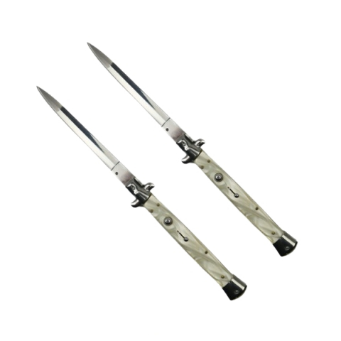 Bricege - Set doua bricege automate stiletto, Italian Blade, otel inoxidabil, husa inclusa, argintiu, 33 cm