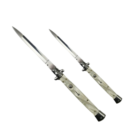 SPORT & TIMP LIBER - Set doua bricege automate stiletto, Italian Blade, otel inoxidabil, husa inclusa, argintiu