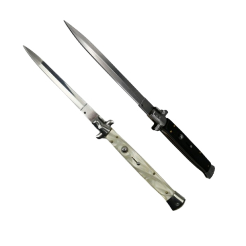 Bricege - Set doua bricege automat stiletto, Italian Blade, otel inoxidabil, husa inclusa, argintiu si negru, 33 cm
