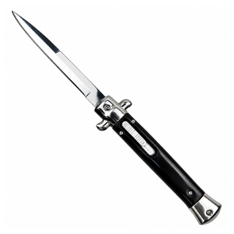 Cuțit cu lamă tip stiletto automat DEPOX®, mâner negru, 27 cm, cu husă inclusa [1]