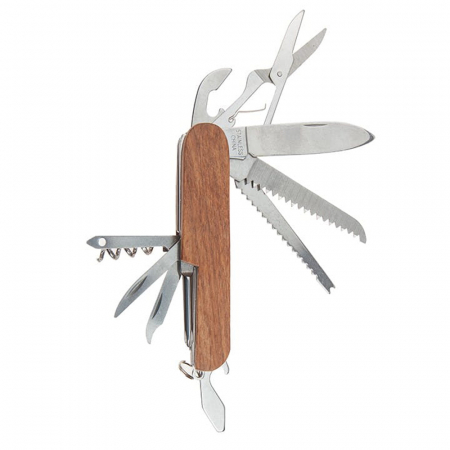 Briceag de buzunar multifunctional IdeallStore® din otel inoxidabil si maner de lemn, 14 functii [2]