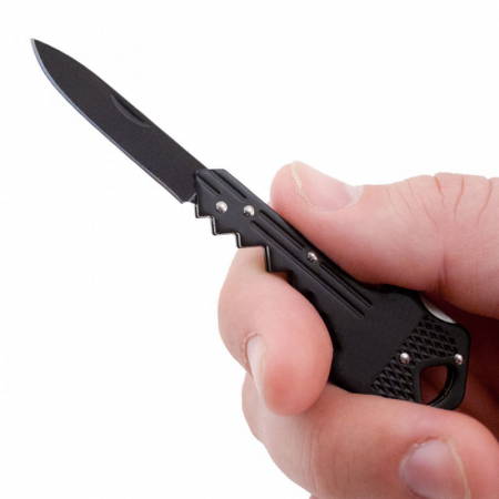 Bricege - Briceag de buzunar tip cheie IdeallStore®, Key Blade, otel inoxidabil, 10 cm, negru