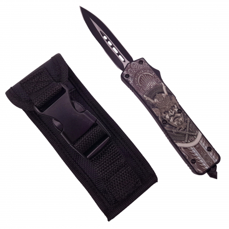 Bricege - Briceag de vanatoare automat IdeallStore®, Chinese Hannya, 22 cm, negru, husa inclusa