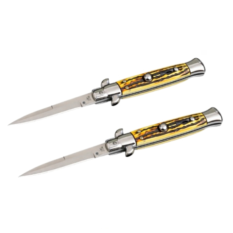 SPORT & TIMP LIBER - Set doua bricege de vanatoare DEPOX®, otel inoxidabil, 22.5 cm, galben/maro, husa inclusa