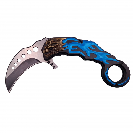 Bricege - Briceag de vanatoare IdeallStore®, Blue Hell Rider, model karambit, 17 cm, albastru