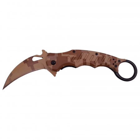 Bricege - Briceag de vanatoare IdeallStore®, Desert Camo, model karambit, 20 cm, bej