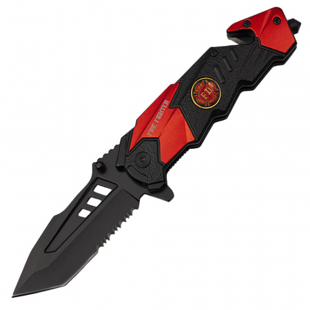 Bricege - Briceag de vanatoare IdeallStore®, Fire Fighter, 21 cm, otel inoxidabil, negru, husa inclusa
