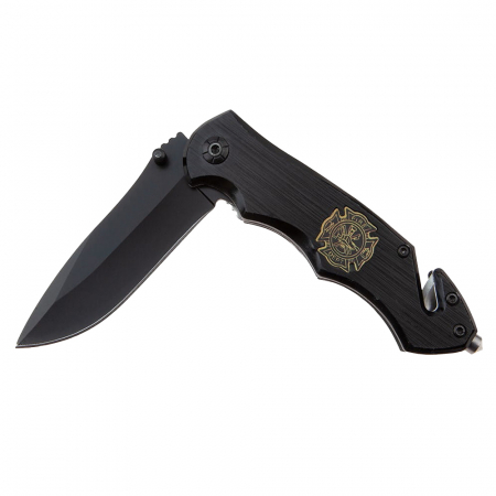 Briceag de vanatoare IdeallStore®, Firefighter Department, 21 cm, otel inoxidabil, negru, husa inclusa [6]