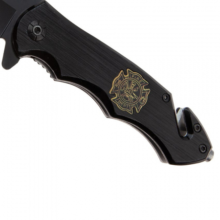 Briceag de vanatoare IdeallStore®, Firefighter Department, 21 cm, otel inoxidabil, negru, husa inclusa [2]