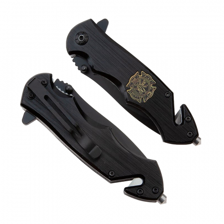 Briceag de vanatoare IdeallStore®, Firefighter Department, 21 cm, otel inoxidabil, negru, husa inclusa [7]