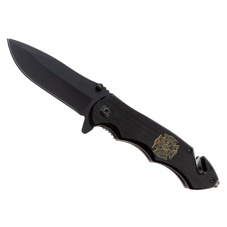 Briceag de vanatoare IdeallStore®, Firefighter Department, 21 cm, otel inoxidabil, negru, husa inclusa [1]