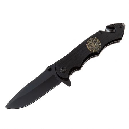 Bricege - Briceag de vanatoare IdeallStore®, Firefighter Department, 21 cm, otel inoxidabil, negru, husa inclusa
