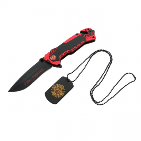 Briceag de vanatoare IdeallStore®, Firefighter Rescue, 23 cm, otel inoxidabil, rosu, husa inclusa [1]