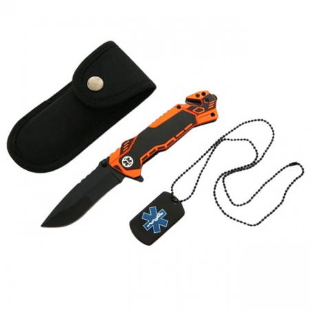 Bricege - Briceag de vanatoare IdeallStore®, Medical Rescue, 20 cm, otel inoxidabil, negru, husa inclusa