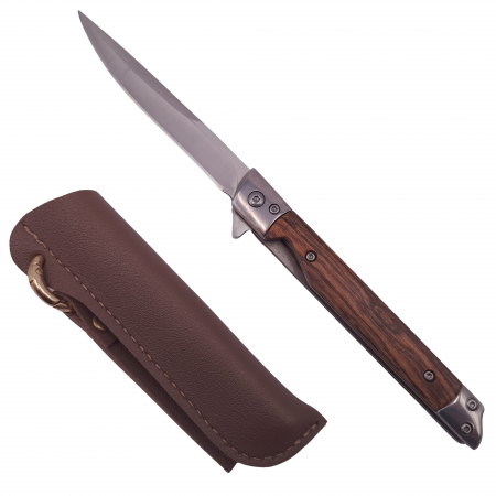 Bricege - Briceag de vanatoare IdeallStore®, Mono Blade, 21.5 cm, otel inoxidabil, maro, teaca piele inclusa