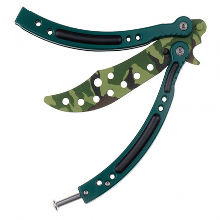 Briceag fluture de antrenament IdeallStore®, Military Chief, otel inoxidabil, 24 cm, verde, husa inclusa [2]