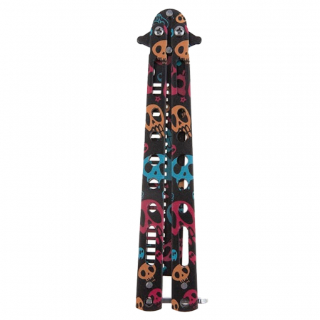Briceag fluture de antrenament IdeallStore, tip pieptan, Happy Skulls, 22 cm, negru [6]