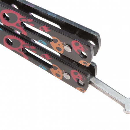 Briceag fluture de antrenament IdeallStore, tip pieptan, Happy Skulls, 22 cm, negru [4]