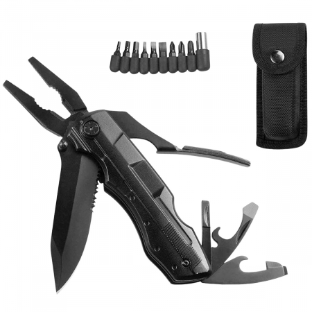 Accesori camping & drumetii - Briceag multifunctional IdeallStore®, Outdoor Comando, otel inoxidabil, 17 functii, 24 cm, negru, husa inclusa