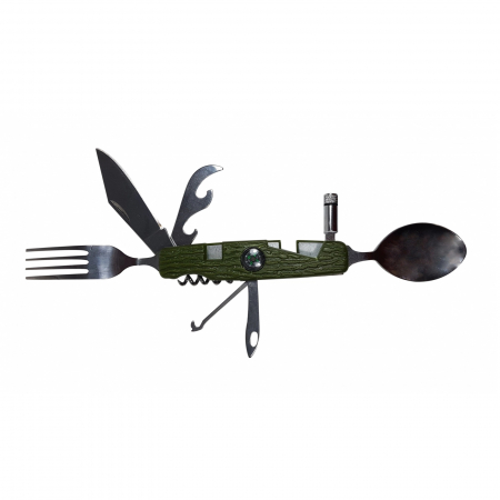 Accesori camping & drumetii - Briceag multifunctional pentru camping IdeallStore®, otel inoxidabil, 20 cm, kaki